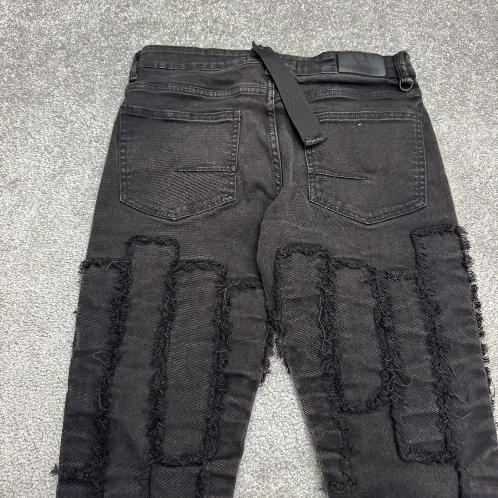 KDNK Distressed Frayed Patchwork Skinny Denim Jeans Mens 30 Black Grunge Edgy